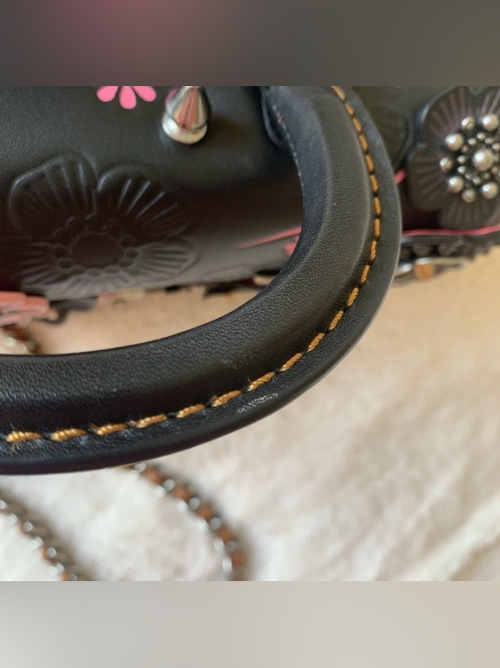 Coach 1941 Black Pink Tea Rose Appliqué Double Dinky Bag - Picture 13 of 16